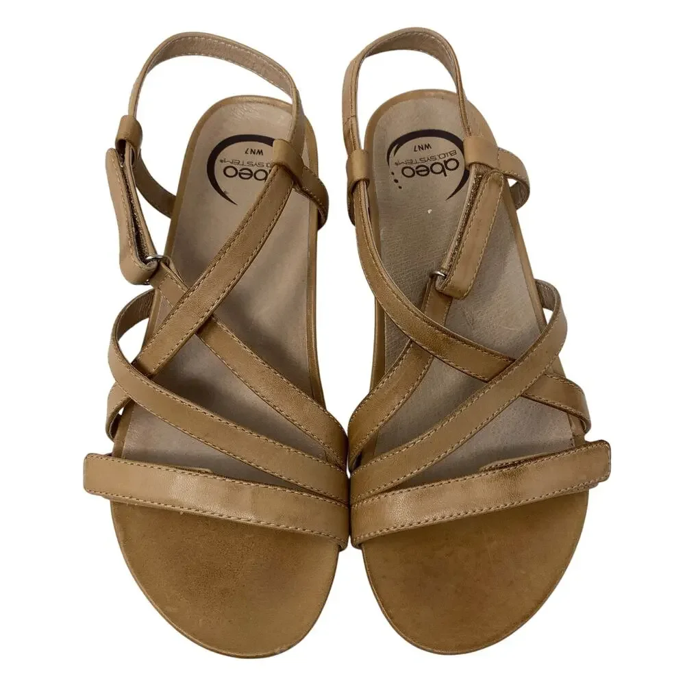Abeo Samantha Ankle Strap Sandals Womens Size 7 Neutral Tan Leather